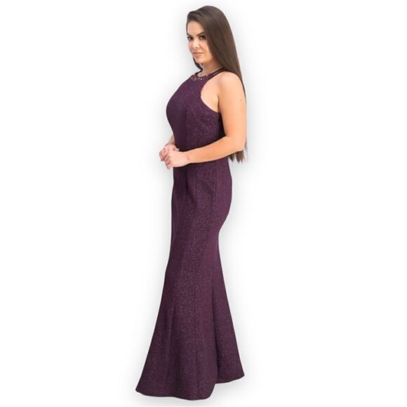 R & M Richards Nightway Glitter-Knit Gown, Size 4 Mulberry - Picture 15 of 16